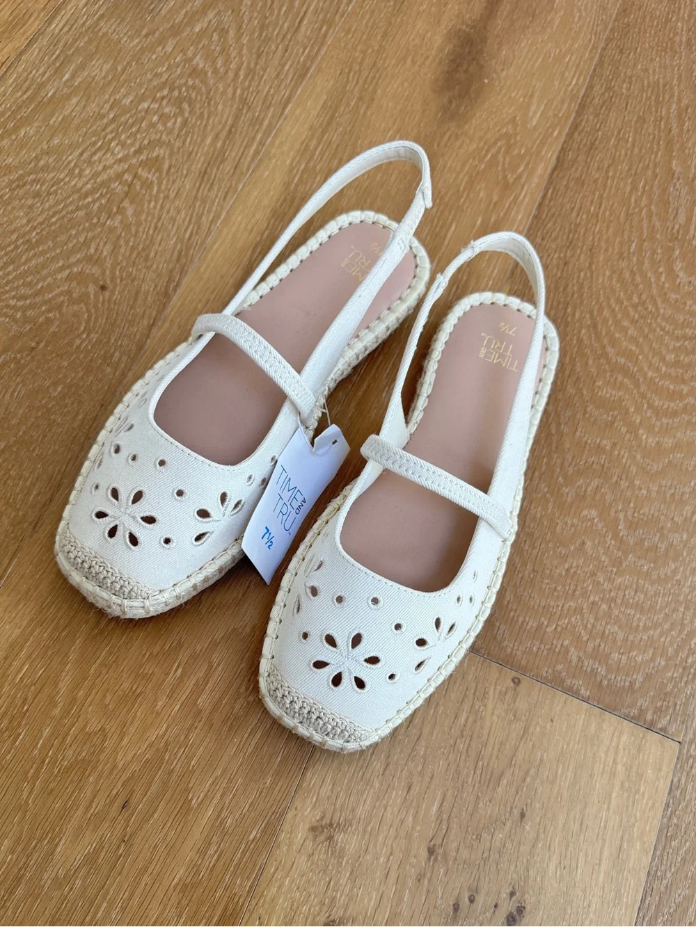 NWT Time & Tru Women's Cream Cutout Espadrille Slingback Flats Shoes 7 1/2